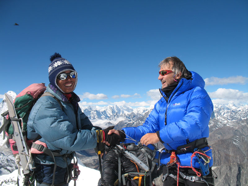 Island Peak, summit success Congratulations. Standing on the summit of Island Peak.