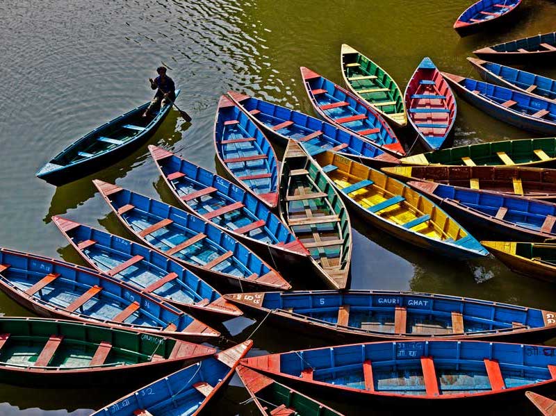 Colourful boats for hire, Phewa Lake, Pokhara