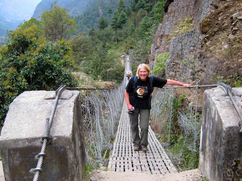 Typical suspension bridge in the Everest region Everest suspension bridge