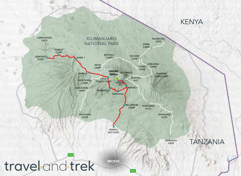 Kilimanjaro Lemosho Route Map Map Lemosho route Kilimanjaro