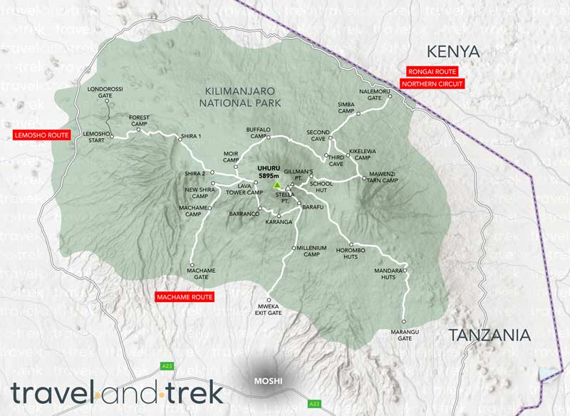 Kilimanjaro 4 Routes Map