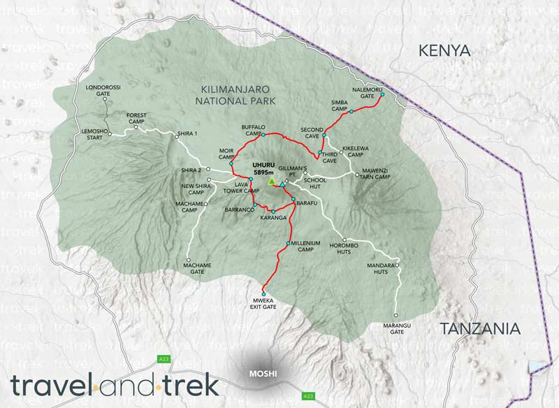 Kilimanjaro Northern Circuit Route Map Map Northern Circuit Kilimanjaro