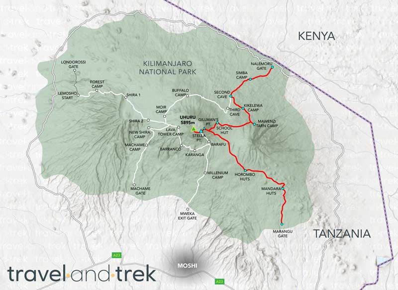 Kilimanjaro Rongai Route Map Map of Rongai trek Kilimanjaro