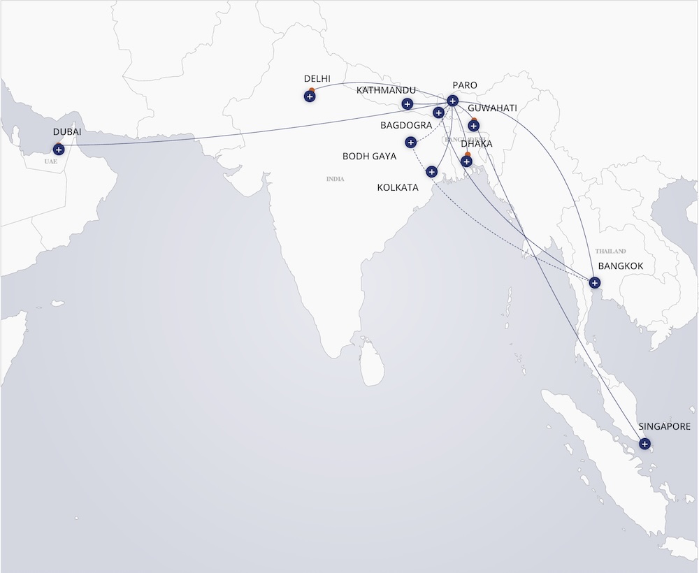 Bhutan flight routes