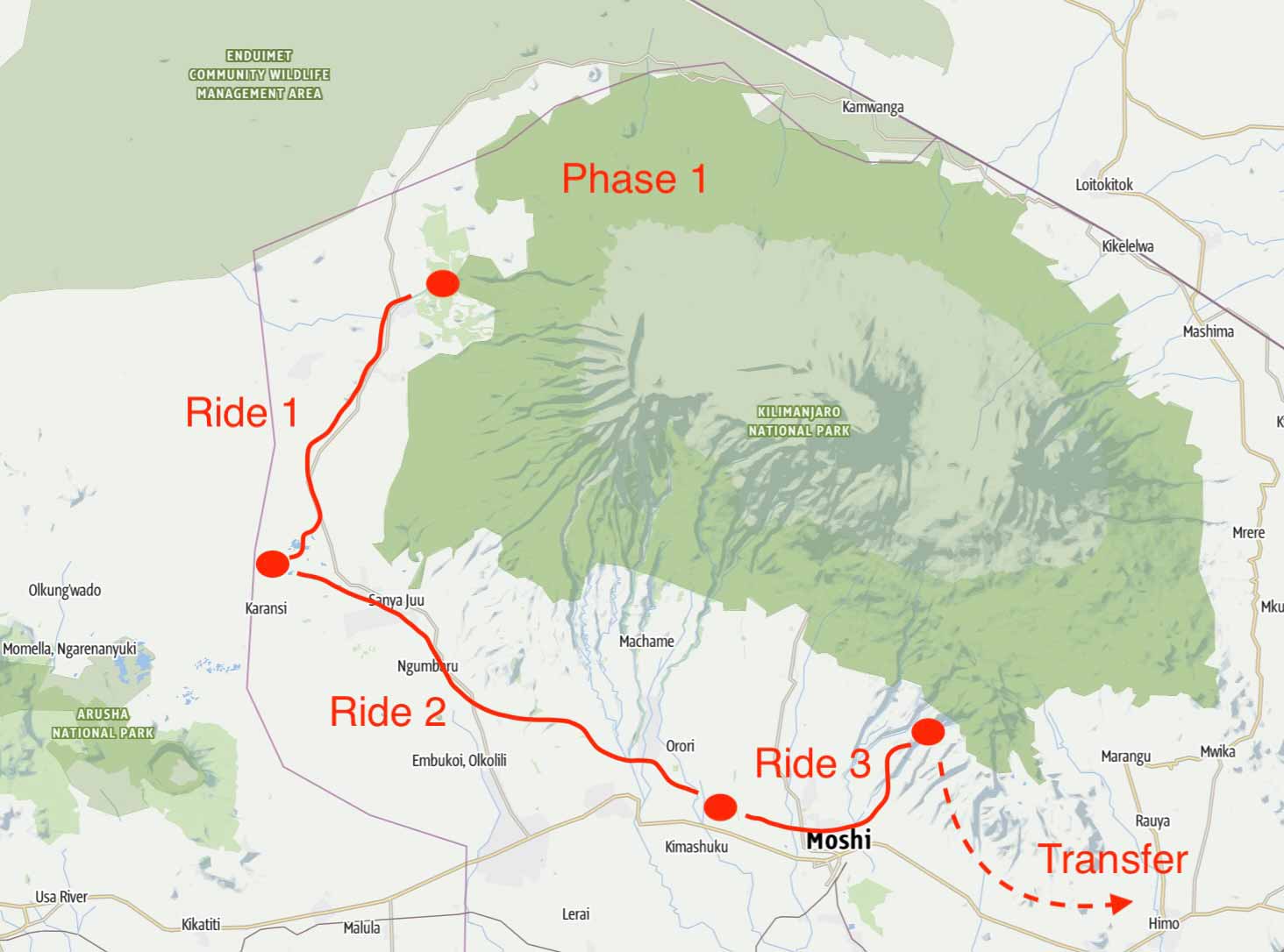 Kili Coast bike ride, Map