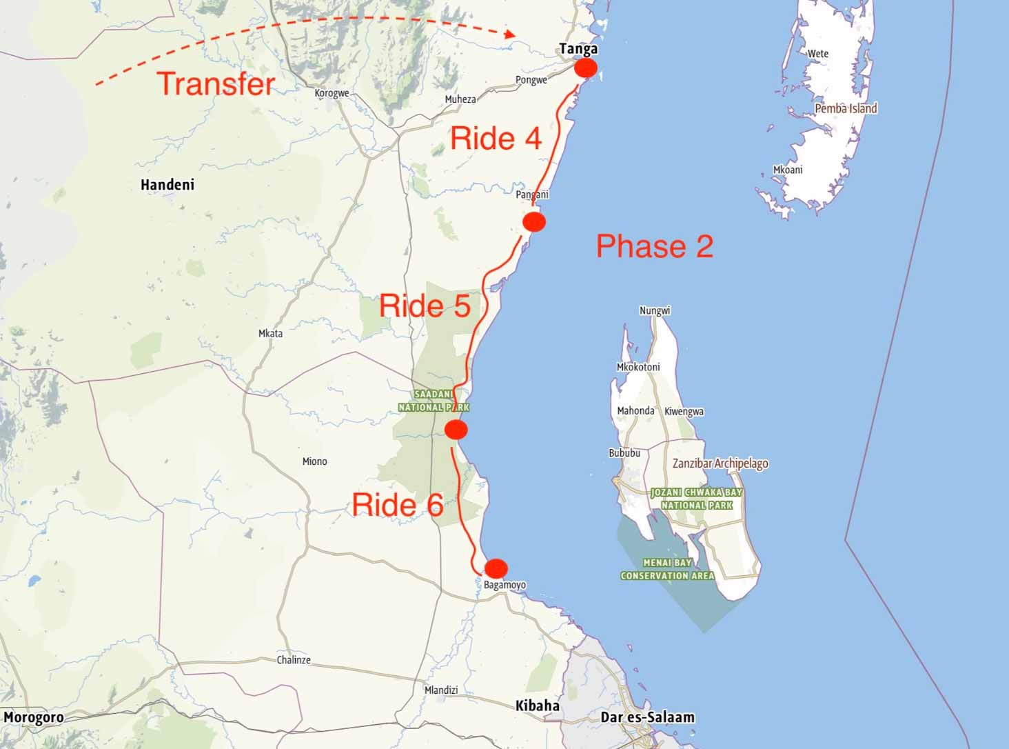 Coast bike ride, map