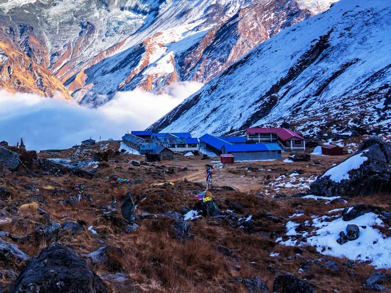 Annapurna base camp with no snow Poon Hill sunrise