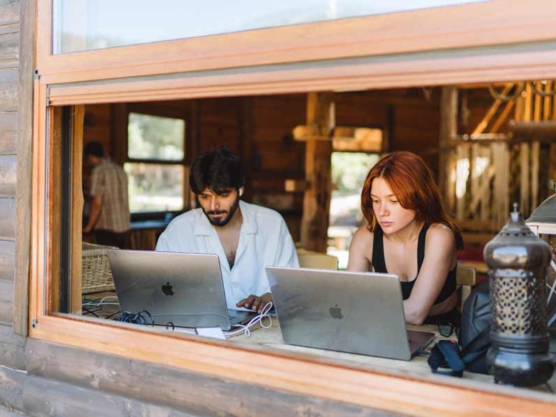 remote working on laptop