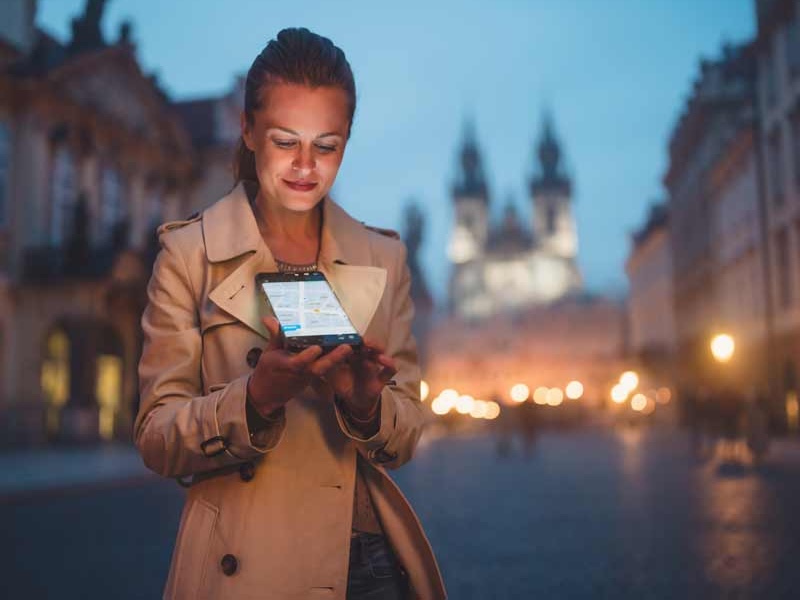 lady using esim in Europe